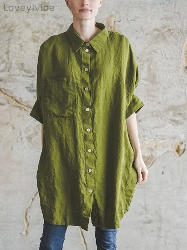 Retro Solid Color Long Shirt