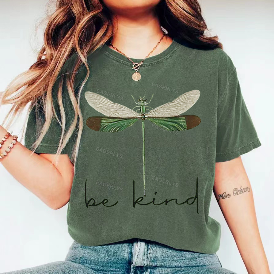 Eagerlys  Dragonfly Be Kind Print Short Sleeve T-shirt Eagerlys