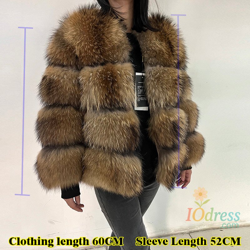 IO Dress 2025 Maomaokong Real Fur Coat Women Natural Raccoon Fur Jacket Female Winter Warm Fox Fur Coat High Quality Long Sleeve With Hat