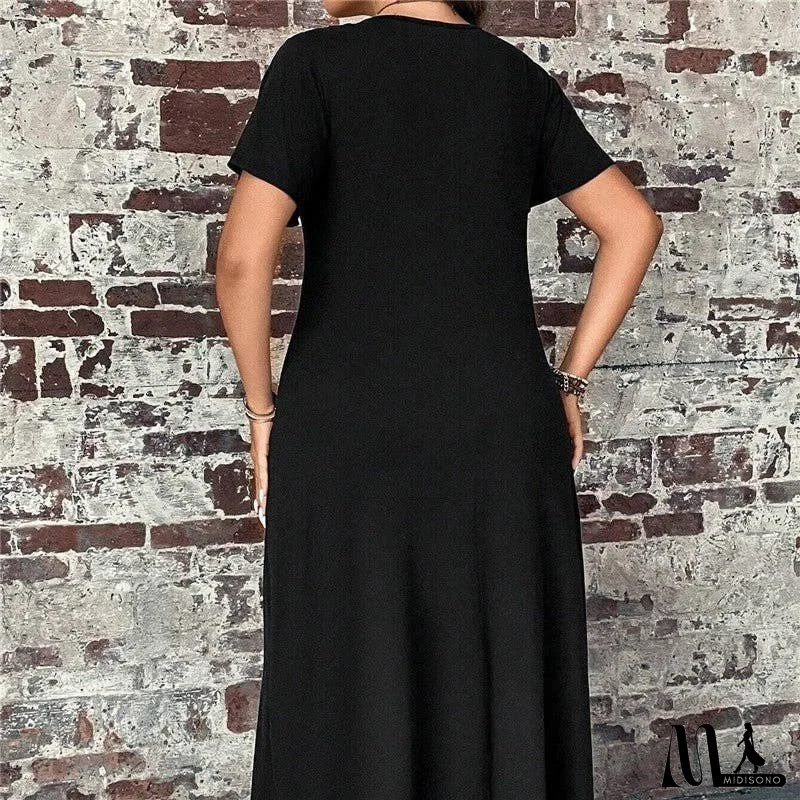 Casual Round Neck Short Sleeve Loose Fit Maxi Dress
