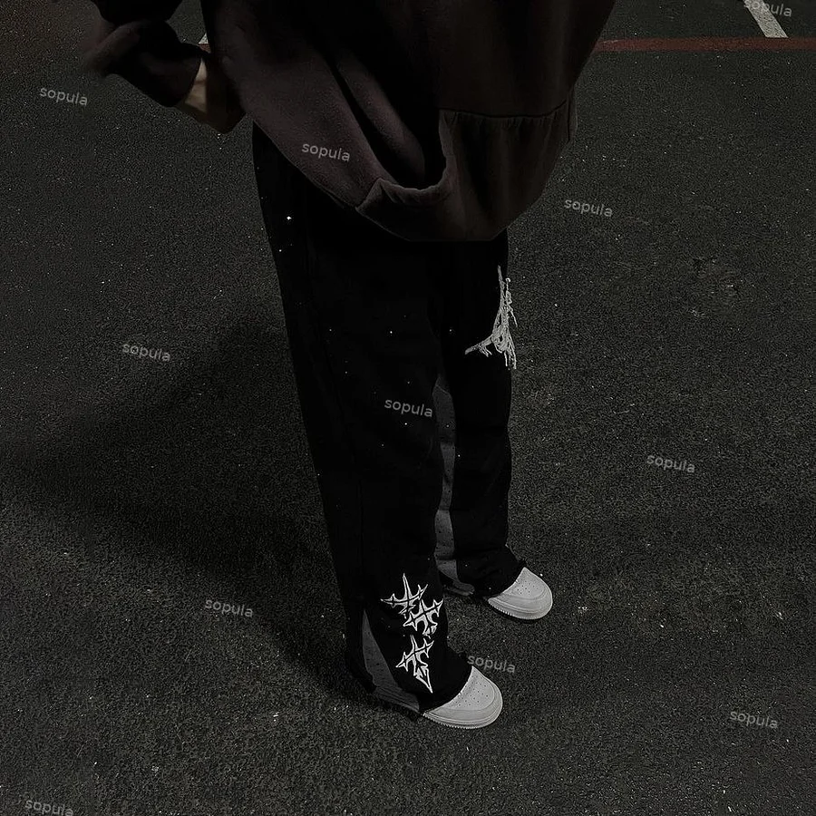 Black Rhinestone Faith Cross Graphic Flared Sweatpants