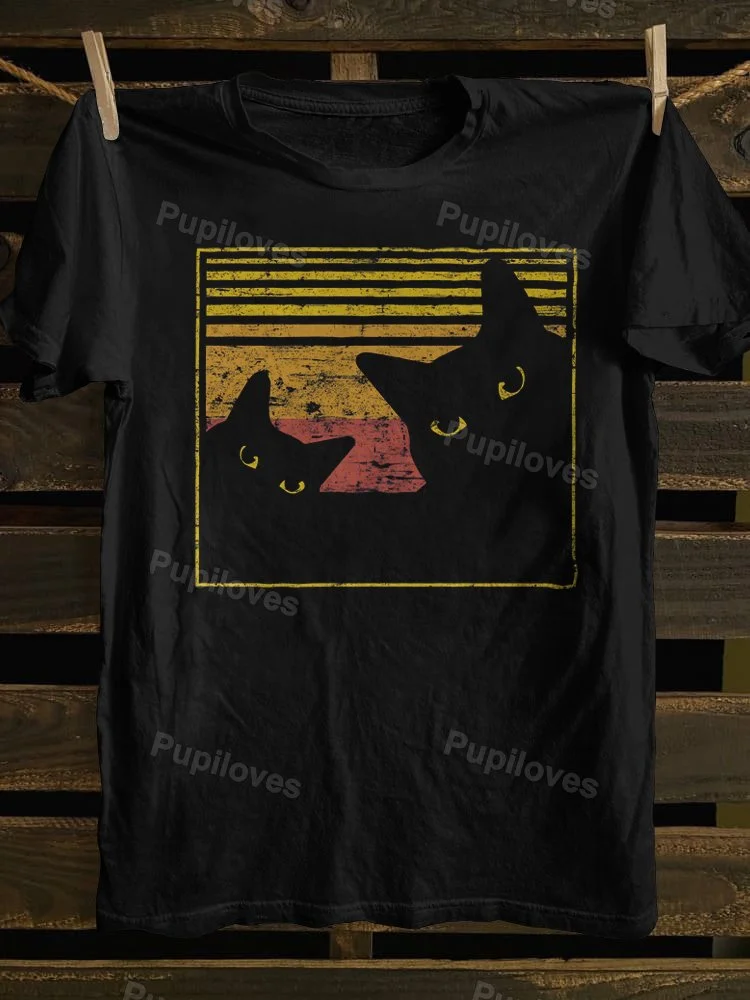 Pupiloves Pupiloves Retro Vintage Black Cats T-shirt