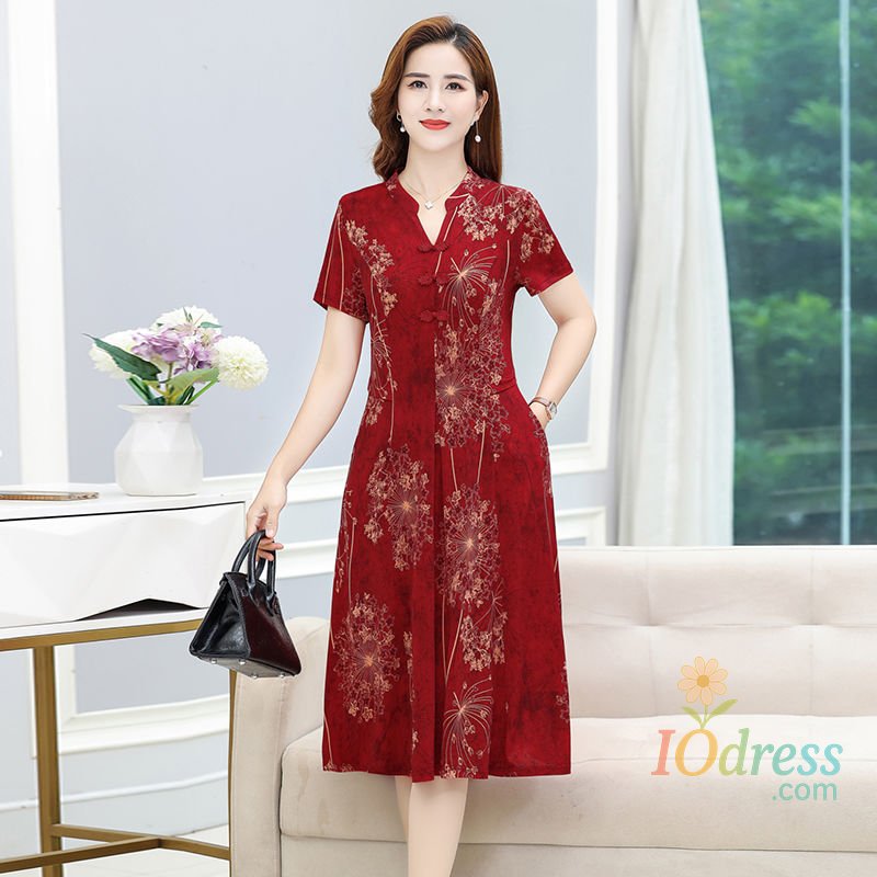 IO Dress Fashion V-Neck Button Pockets Printed Folds Vintage Dress Women's Clothing 2025 Summer New Loose Office Lady Elegant Dresses