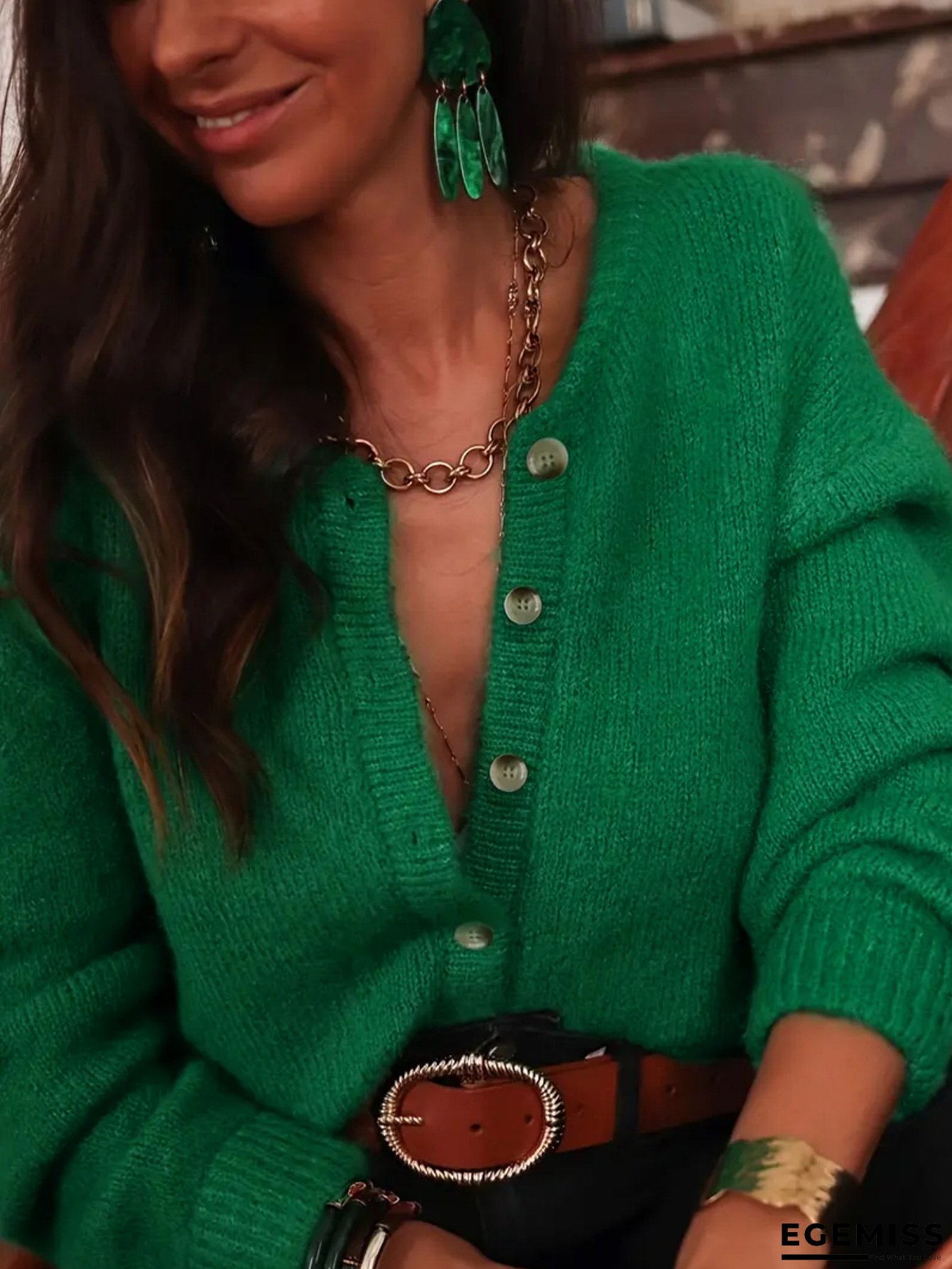 Women's Elegant Sweater cardigan - Chic Office to Party Sweater, Fall/Winter Clothing in Emerald Green, Medium Stretch Round Neck Pullover for Everyday & Formal Events, Winter Wardrobe, Classic Knitwear, Quality Stitching, Stylish Top Layer, Fashion Women | EGEMISS