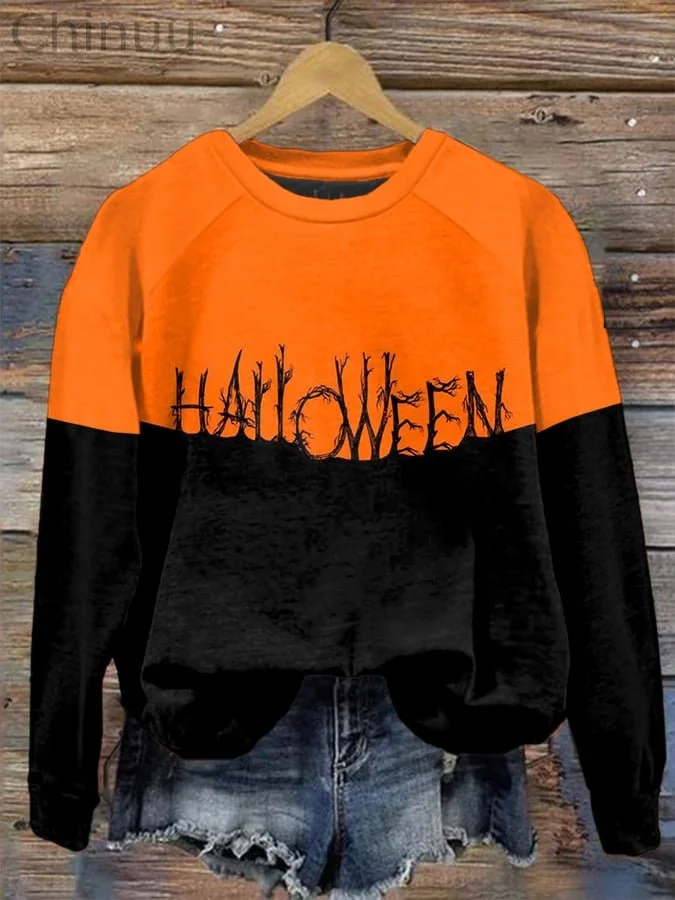 Women's Halloween printed crew neck sweatshirt 