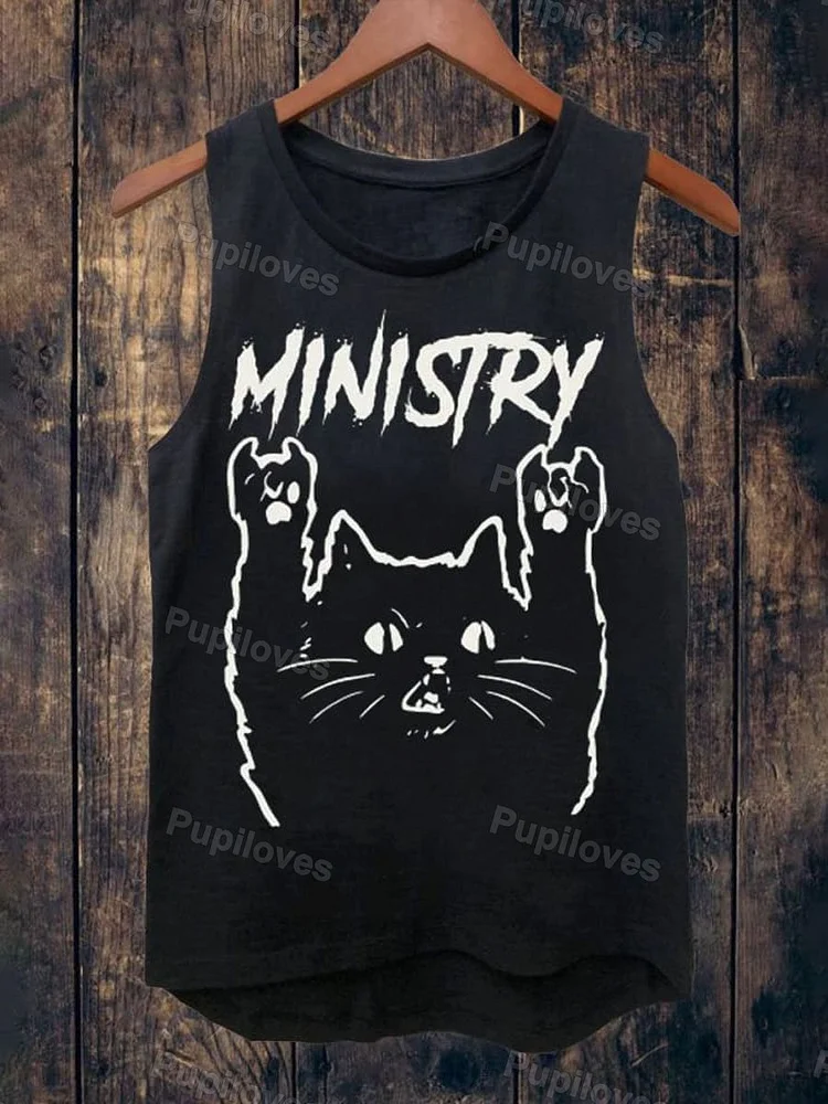 Pupiloves Pupiloves Metal Cat Print Unisex Casual Tank Top