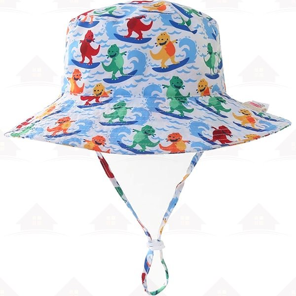 Home Prefer UPF50+ Wide Brim Sun Hat Boys Girls Sun Protection Hat Zoo Beach Swim Safari Bucket Hat for Baby Toddler Kid Dinosaur Surfer