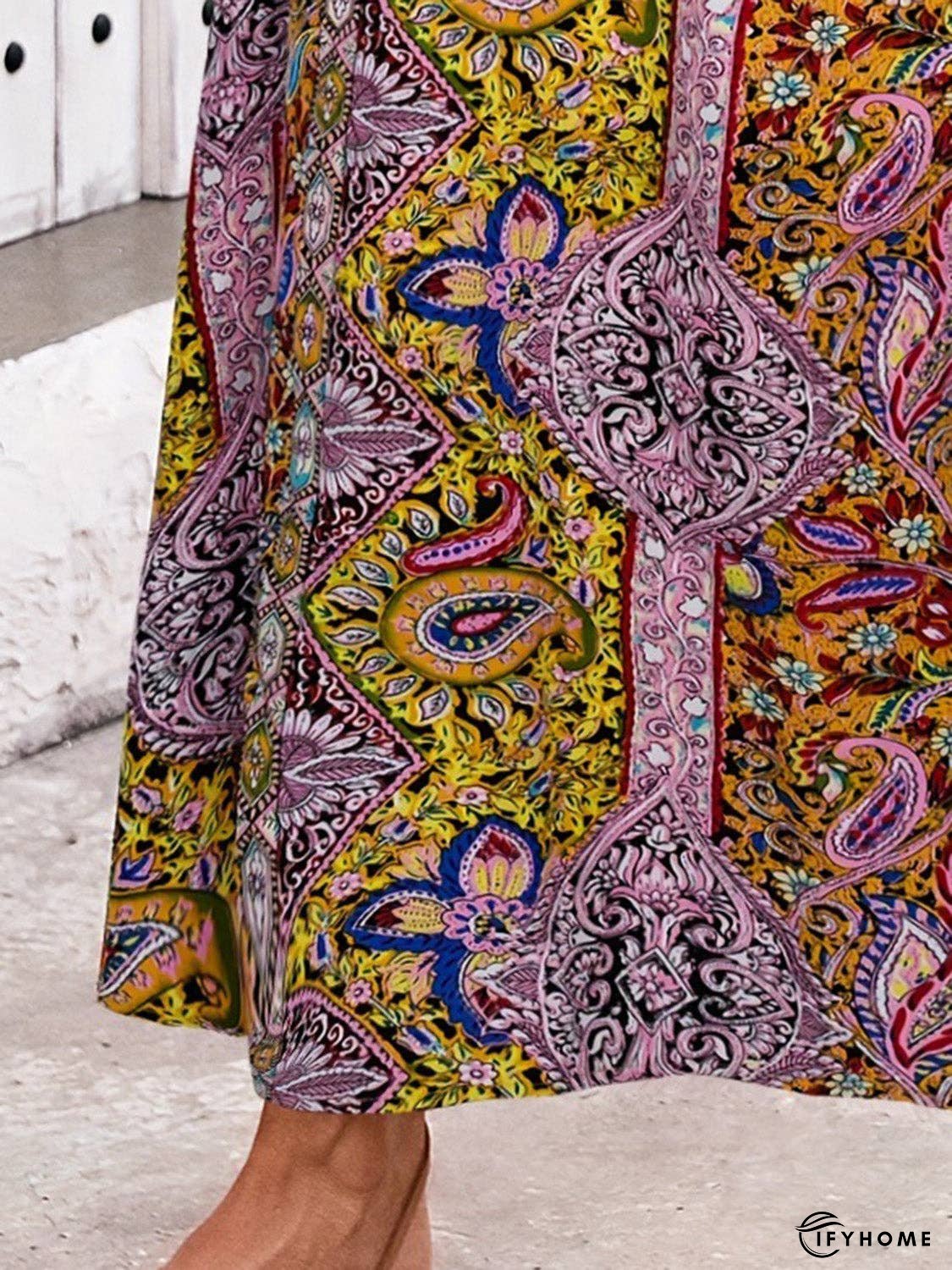 Slit Printed Elastic Waist Skirt | IFYHOME