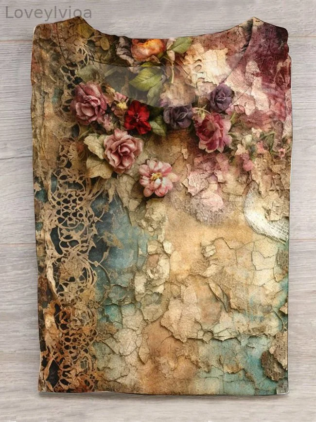 Vintage Floral Print Short-sleeved T-shirt