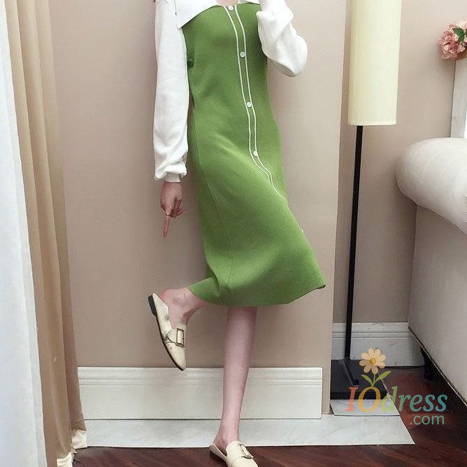 IO Dress Fake Two-piece Dress Autumn Winter New Waist Knitted Mid-length Temperament Polo Neck Sweater Skirt