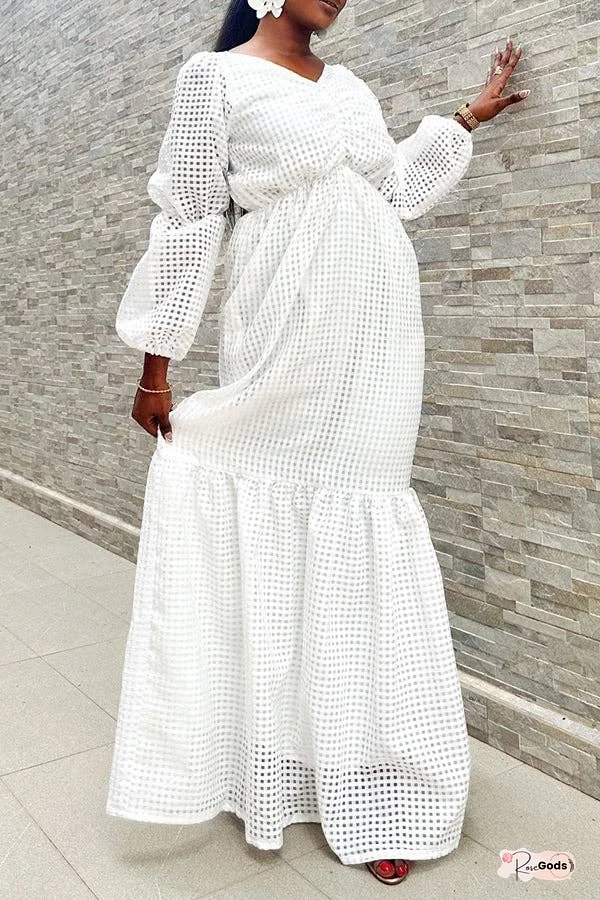 Elegant Pleated Hollow Out Fishtail Hem Maxi Dress