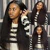 Glueless Kinky Yaki Straight Brazilian Black Long Wigs