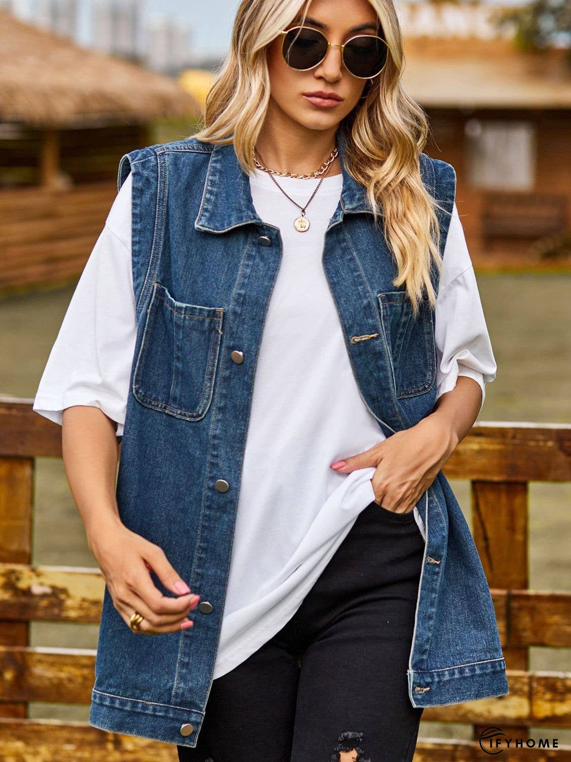 Button Down Denim Vest | IFYHOME