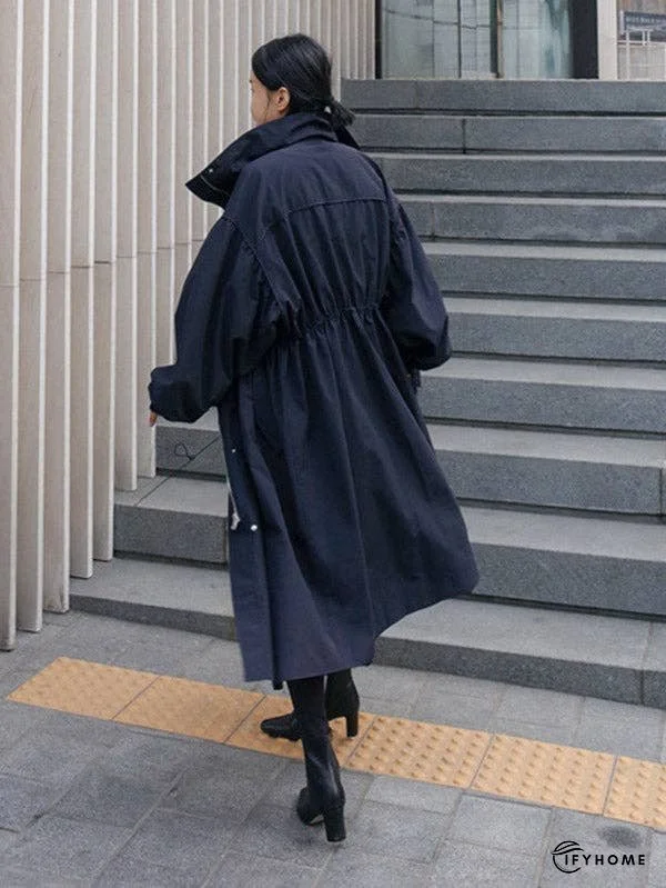 Solid Color Loose Elastic Waist Long Outwear | IFYHOME