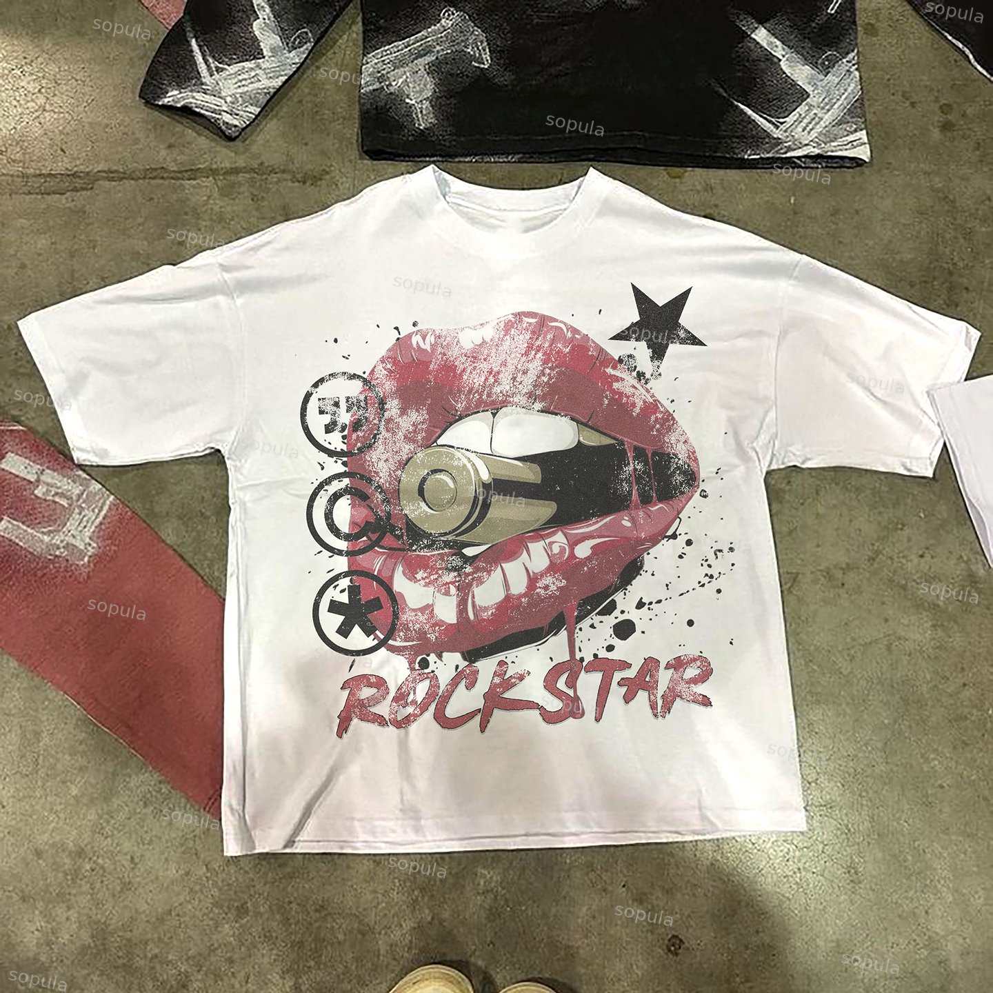 Sopula Retro Graffiti Rockstar Print Cotton T-Shirt