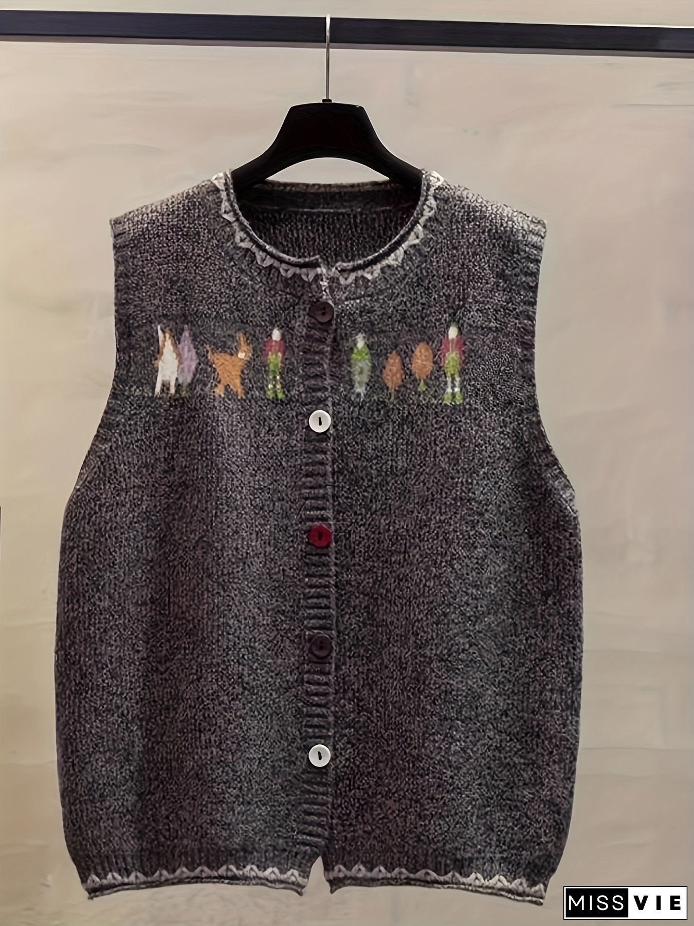 [Plus Size Cardigan Vest] Plus Size, Round Neck Cardigan Vest 2025 New Loose Fit Sweater Jacket Outerwear for Women