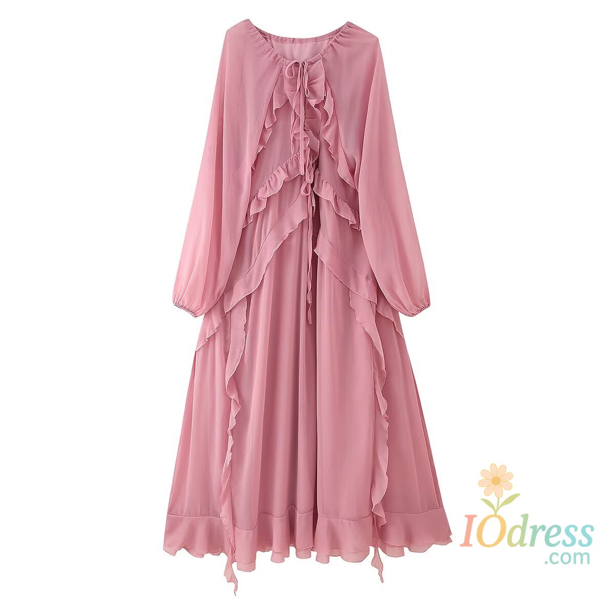 IO Dress European and American style 2025 early autumn new layered ruffled long-sleeved chiffon dress IO Dress