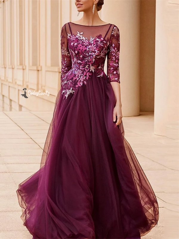 Women's Solid Color Embroidery Prom Dress