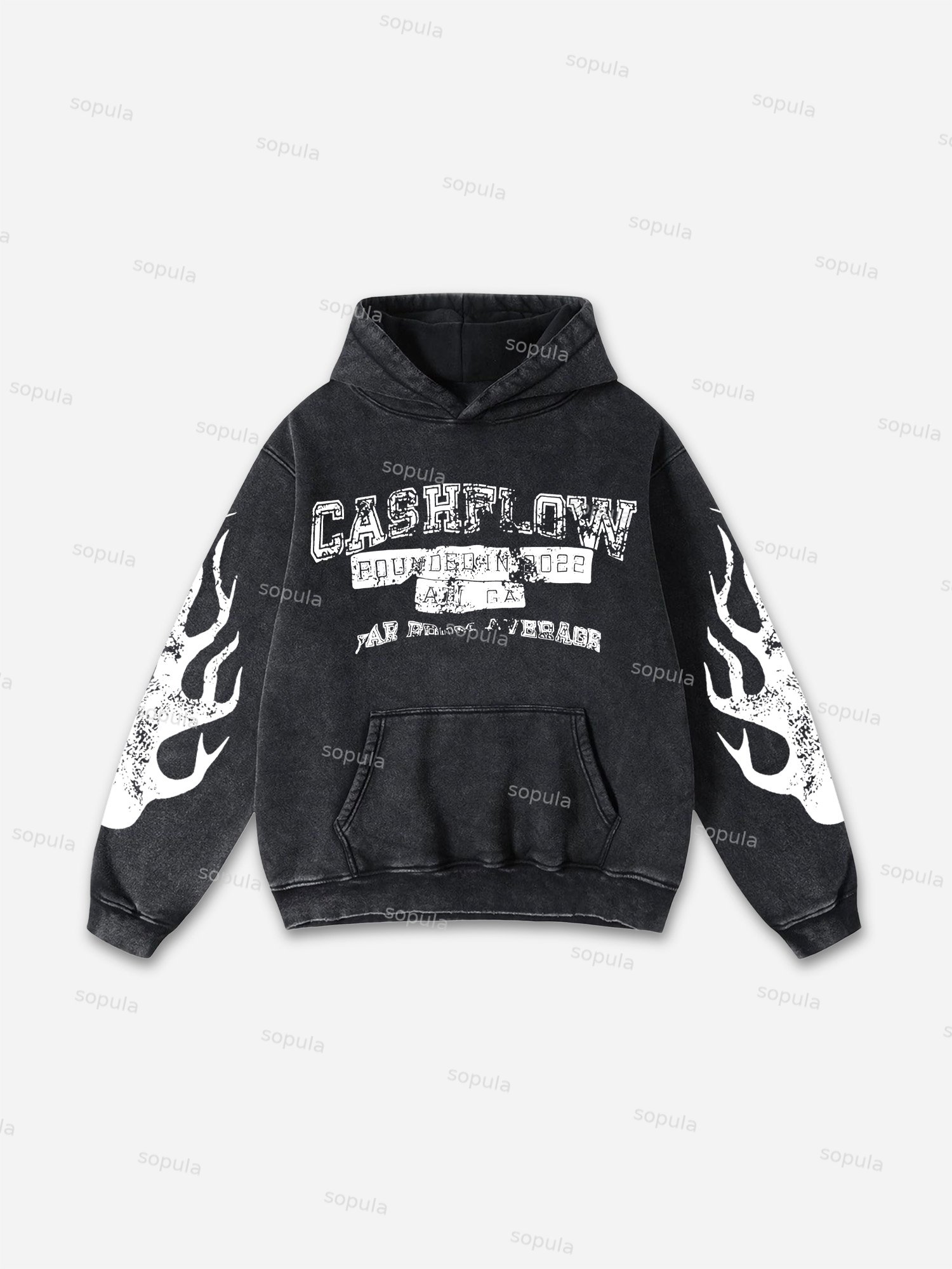 Sopula Vintage Cash Flow Graphic Acid Washed Oversized Hoodie