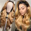 Hightlight Black Gradient Gold Long Hair Body Wave Wig