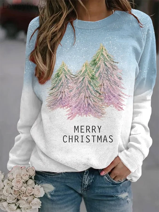 Women's Merry Christmas     Christmas Tree Print Casual Sweatshirt