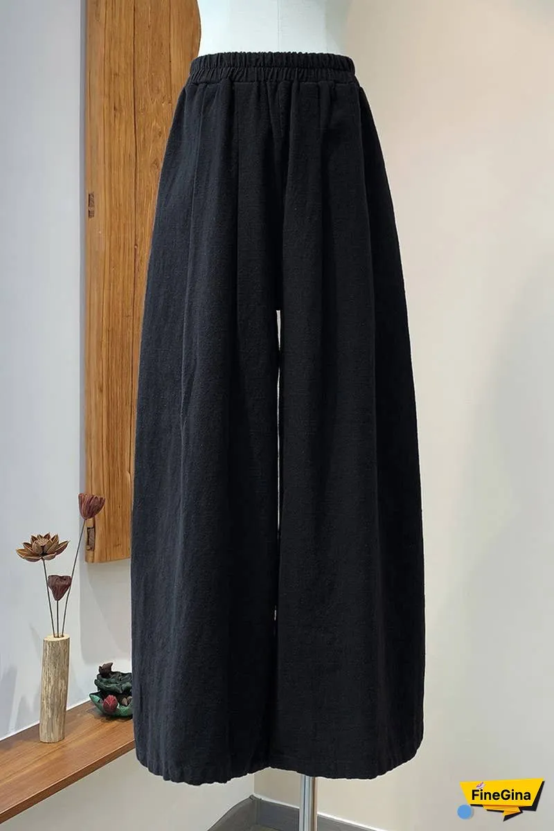 Linen And Cotton Sand-Washed Wide-Leg Pants
