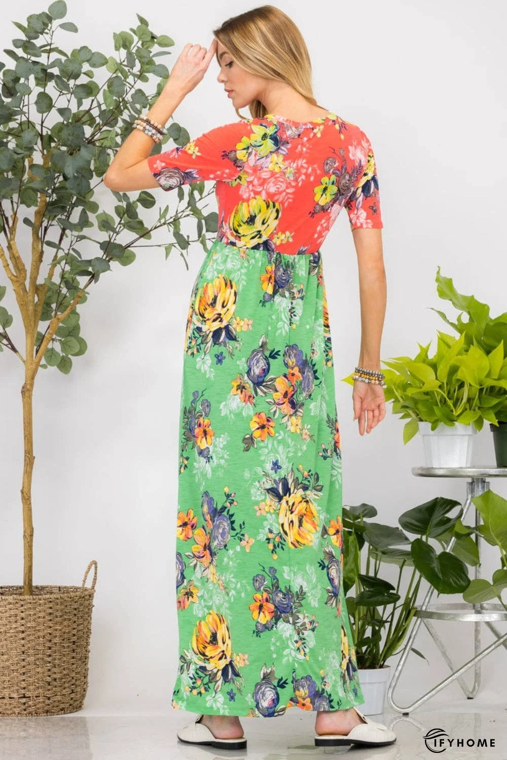 Celeste Full Size Printed Round Neck Short Sleeve Maxi Dress | IFYHOME