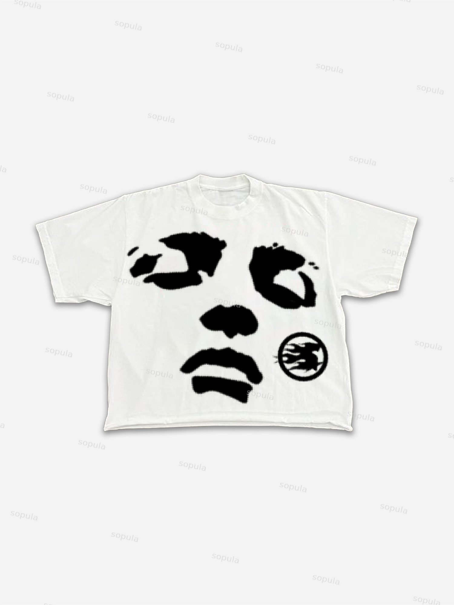 Abstract Face Dot Graphic Cropped T-shirt