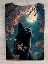 Unisex Halloween Cat Art Print Casual T-Shirt