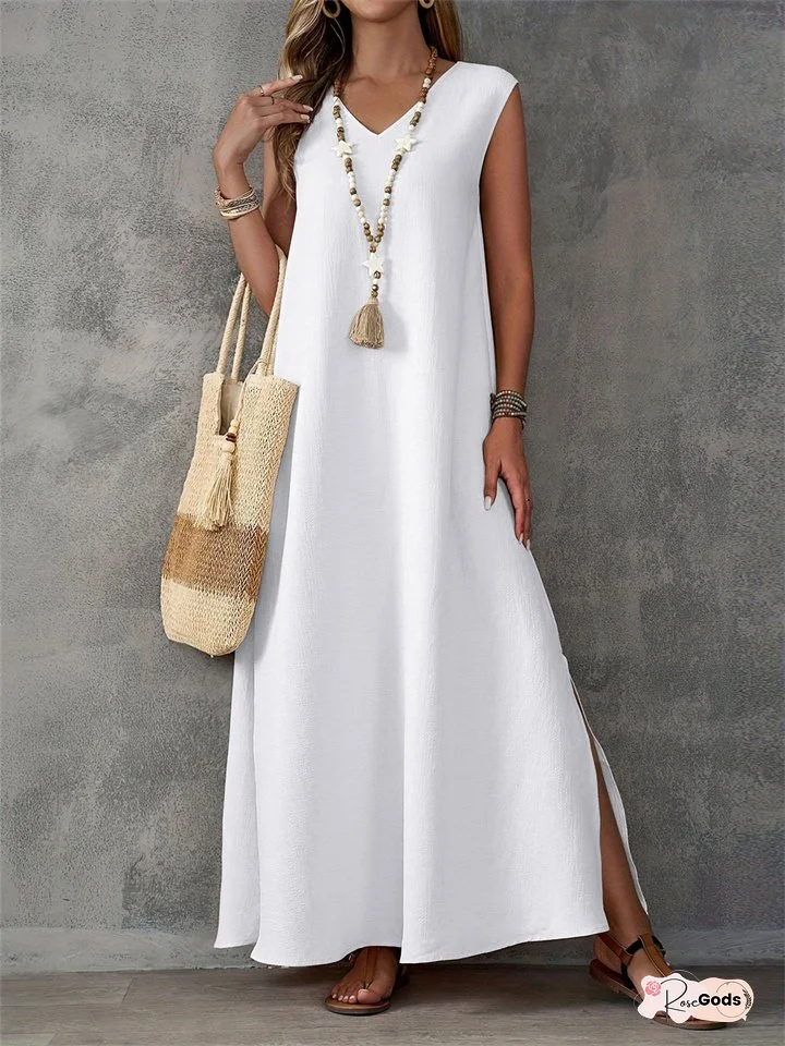 Summer Dresses Women's Sleeveless V-Neck Side Split One-piece Long Dresses
