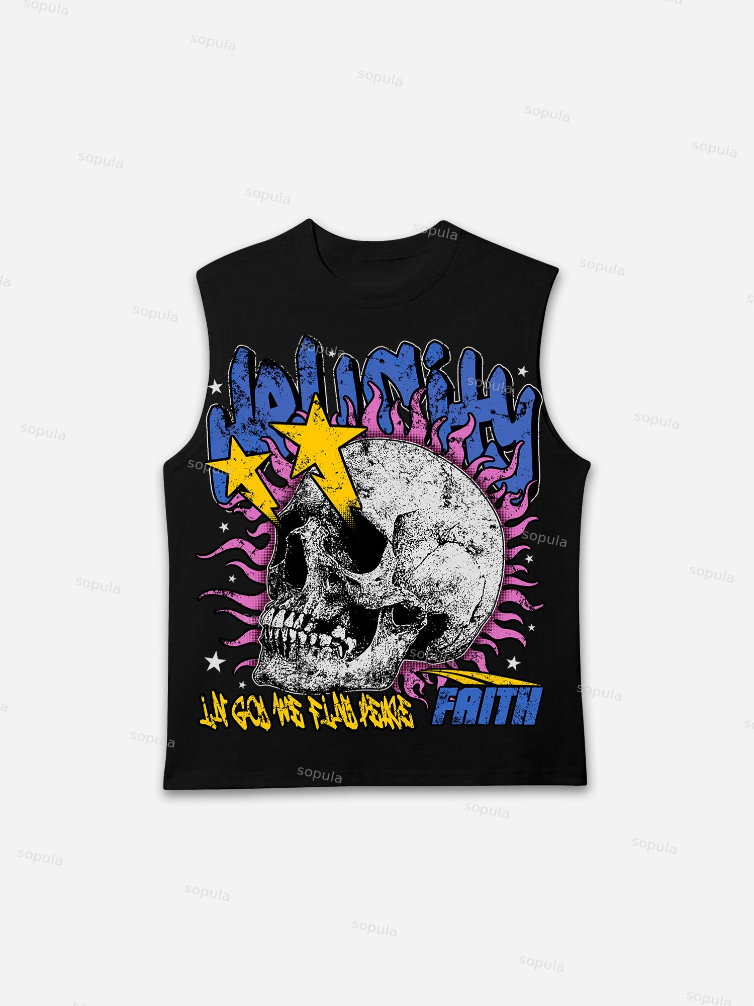 Men's Flame Skull Vintage Graphic Cotton Sleeveless Shirt Tank Top