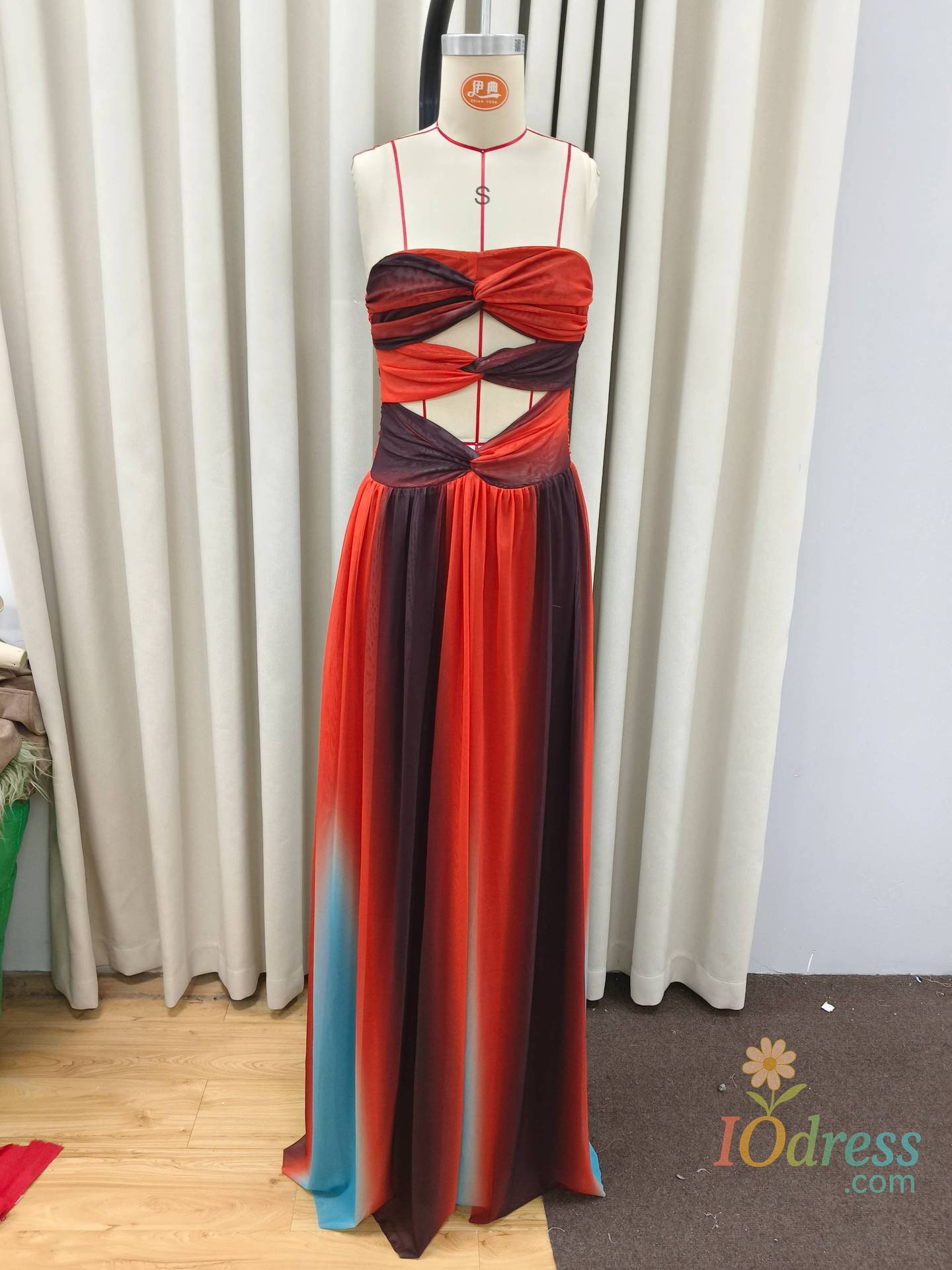 IO Dress Tie-dye Gradient Hollow Out Women's Maxi Dress Elegant Off Shoulder A-line Hem Long Dresses New Summer 2025 Holiday Female Robes