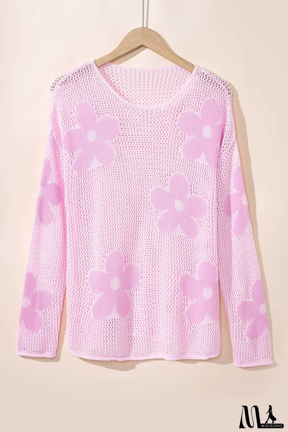 Big Flower Hollowed Knit Drop Shoulder Sweater