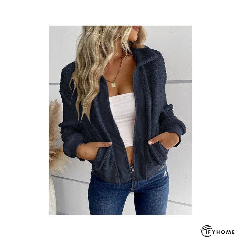 Solid Color Short Lapel Long Sleeve Sherpa Jacket | IFYHOME