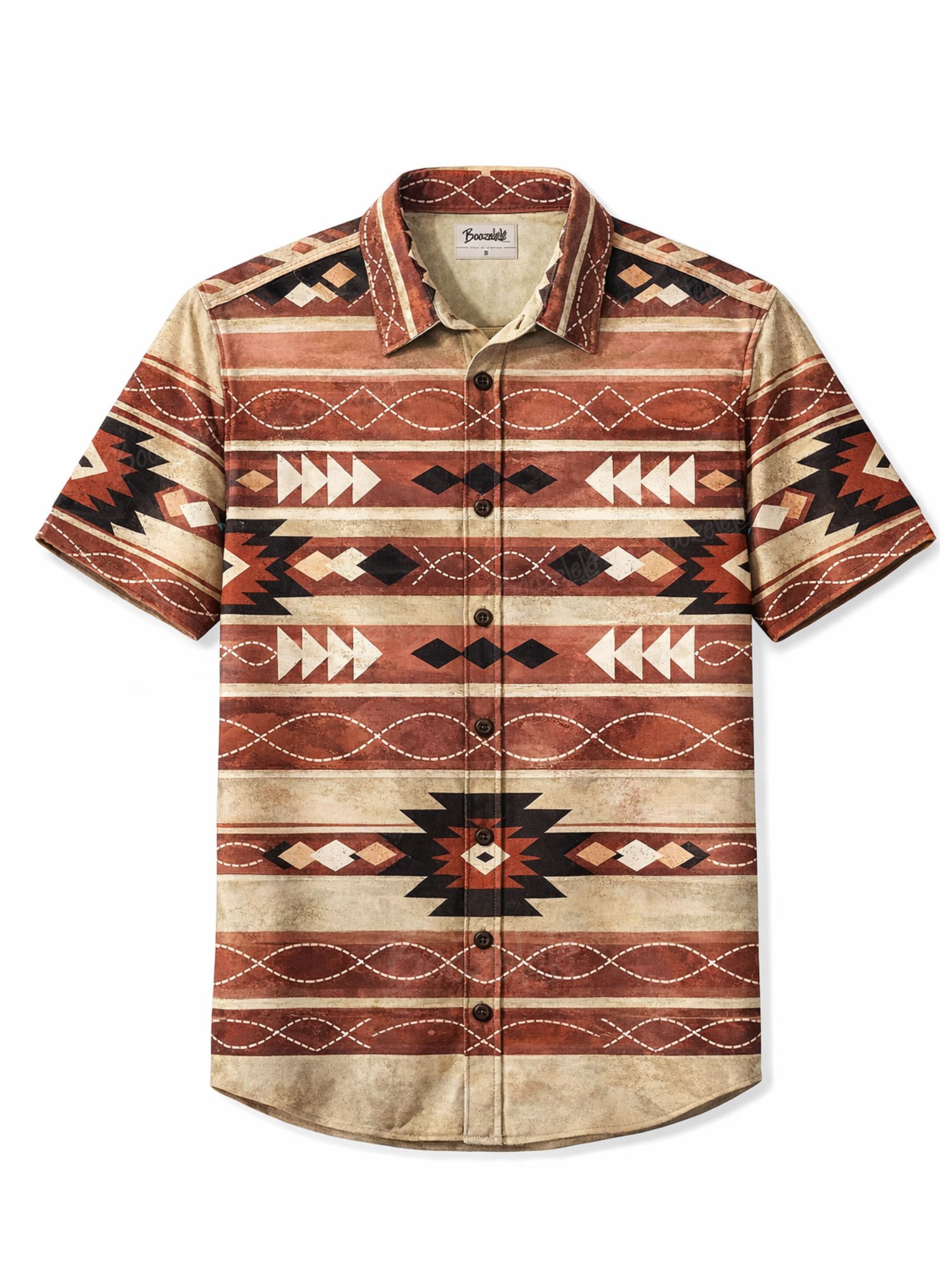 【Mschell_studio X Boozelele】Navajo Geometric Print Western Shirt   - 100% Cotton Shirt