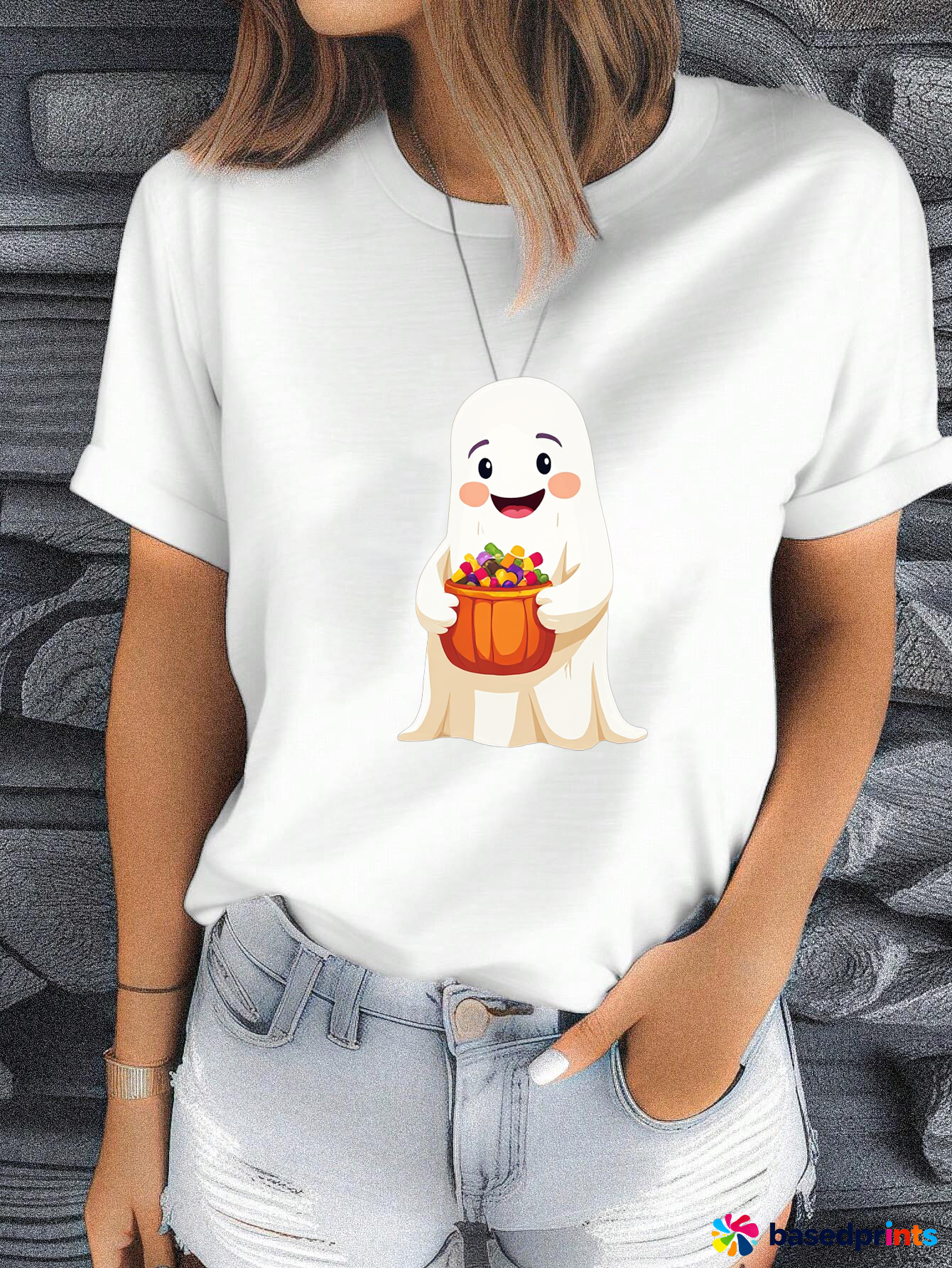 Cute Ghost Halloween T-Shirt Women Cotton Casual Short Sleeve Top