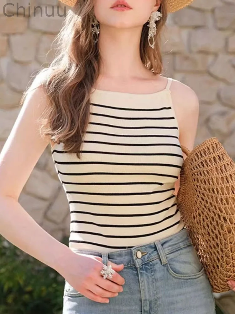 Retro Striped Sleeveless Knitted Camisole