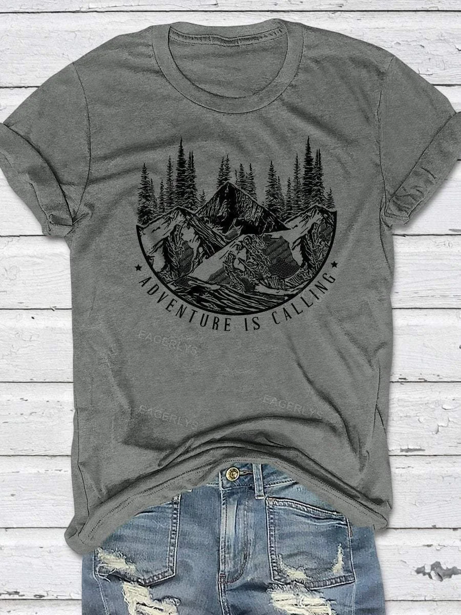 Eagerlys Adventure Is Calling Print Short Sleeve T-shirt Eagerlys