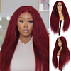 Glueless Wine Red Kinky straight 200% density glueless brazilian wigs