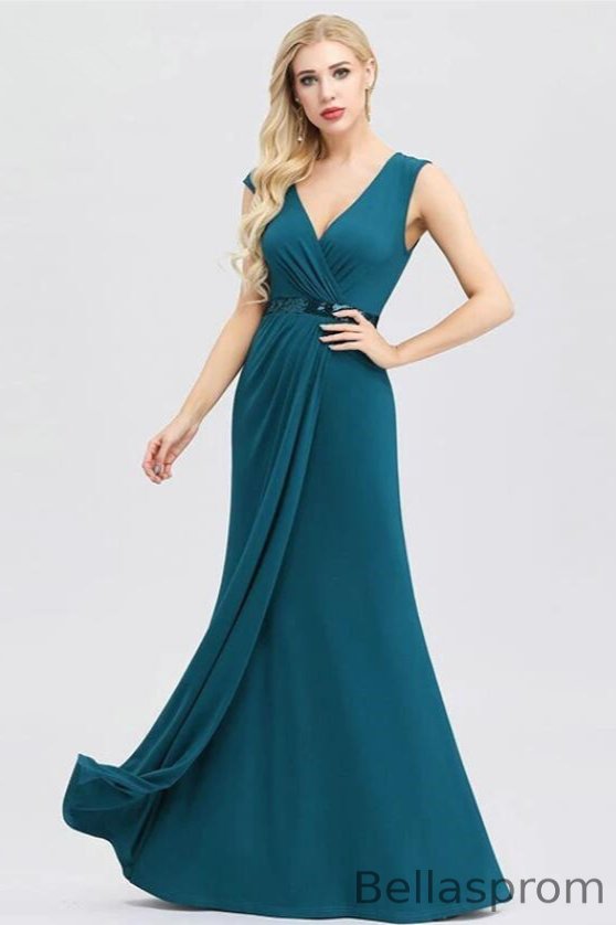 Bellasprom Teal Sleeveless Prom Dress Long Sequins Evening Party Gowns Online V-Neck Bellasprom