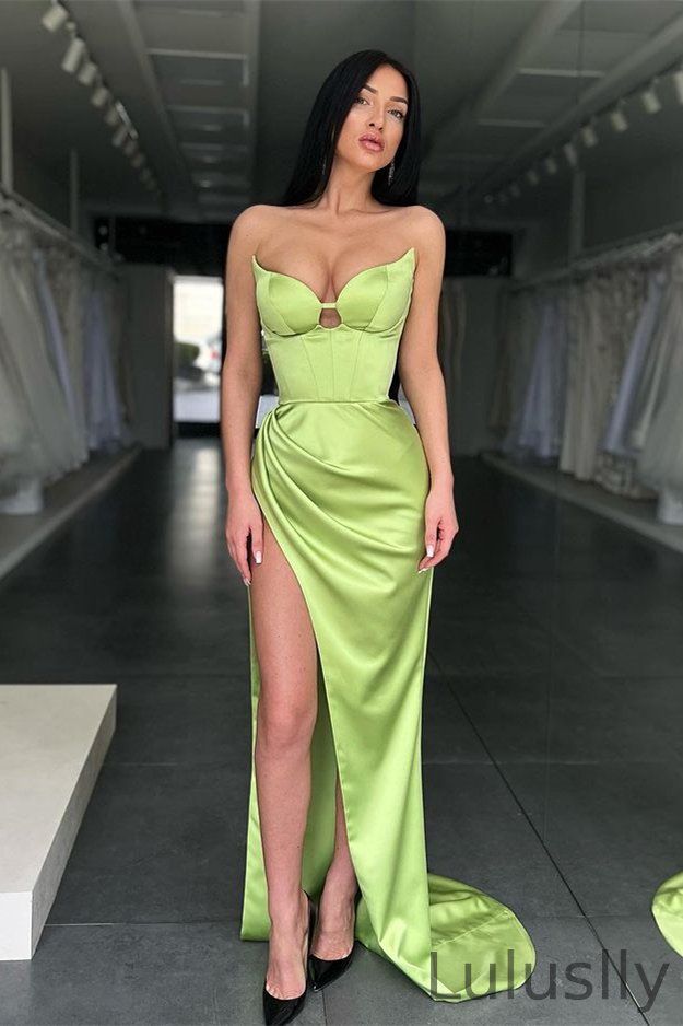 Luluslly Sage Sweetheart Mermaid Evening Dress Long With Slit