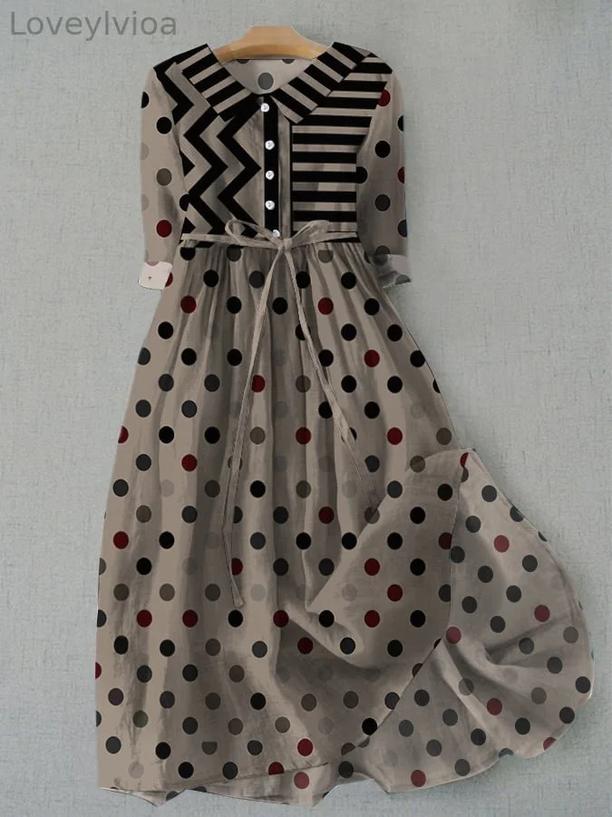 Women's Navy Printed Square Neck Lace-Up Dress