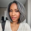 Salt and Pepper Grey Glueless Straight Bob Hair Wig