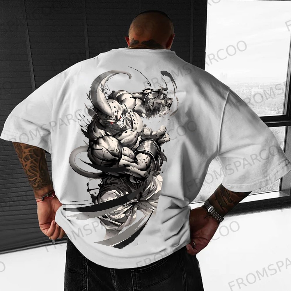 Unisex Oversized Anime Majin Buu Ink Painting Style Printed T-shirt