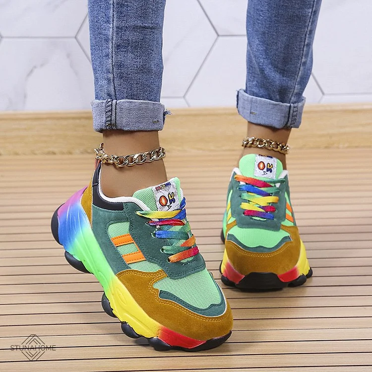 Colorblock Lace-up Platform Sneakers  Stunahome.com