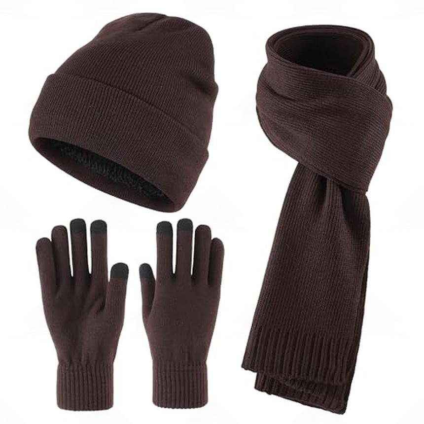 Home Prefer Men's Knit Beanie Hat Scarf Gloves Cold Weather Set Long Neck Scarf Touchscreen Gloves Winter Hat for Men