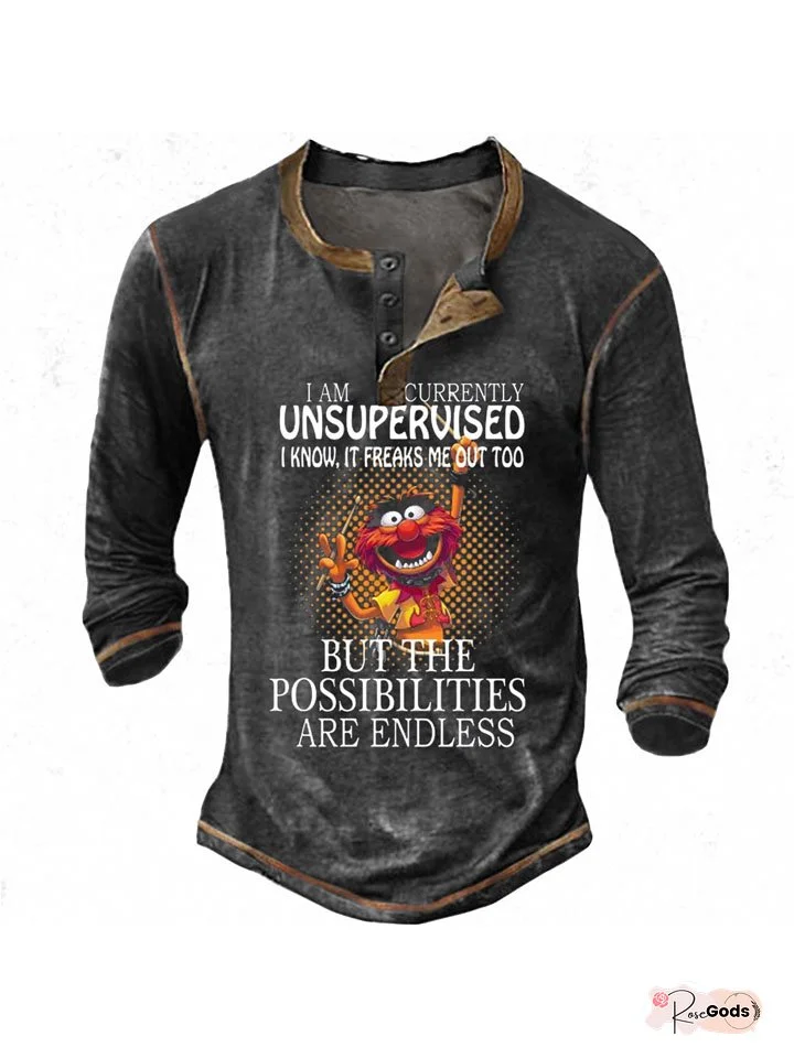 Men's Henley Shirt Tee Graphic Cartoon Character Henley Clothing Apparel 3D Print Casual Daily Wear Long Sleeve Print Fashion Designer Comfort