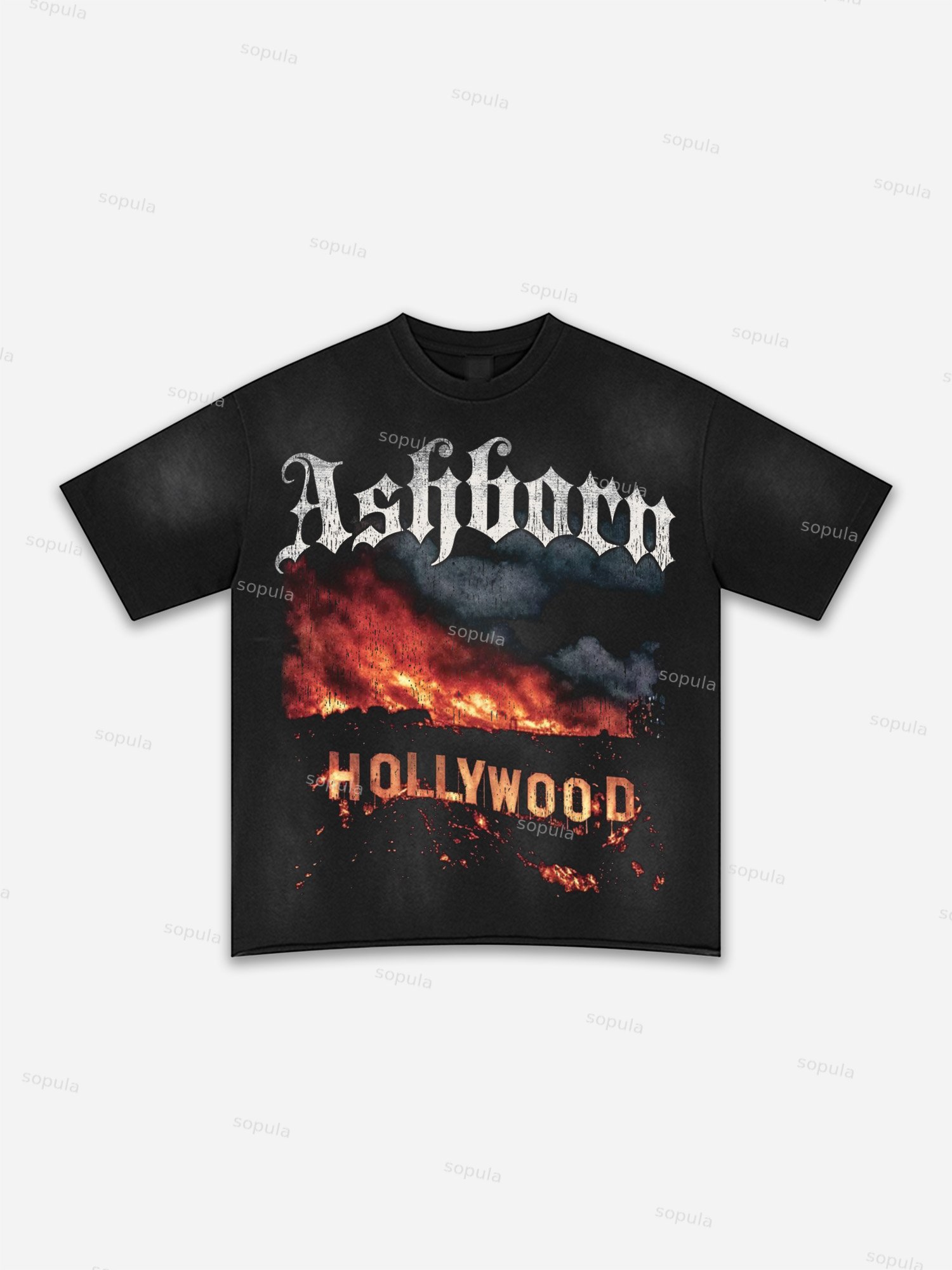 Hollywood Hills Fire Vintage Graphic Washed T-shirt
