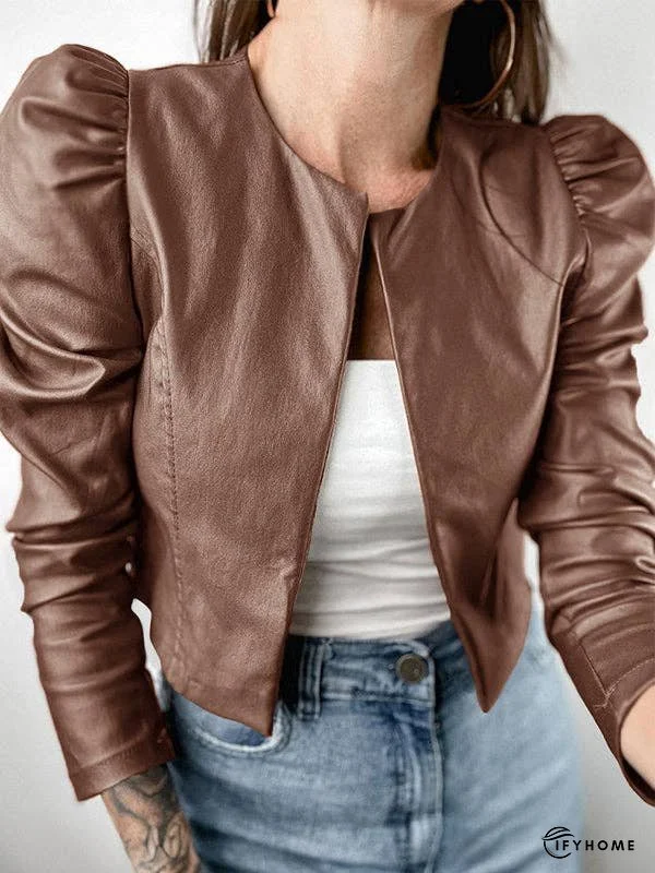 Long Sleeves Loose Pleated Solid Color Split-Joint Collarless Jackets Outerwear | IFYHOME