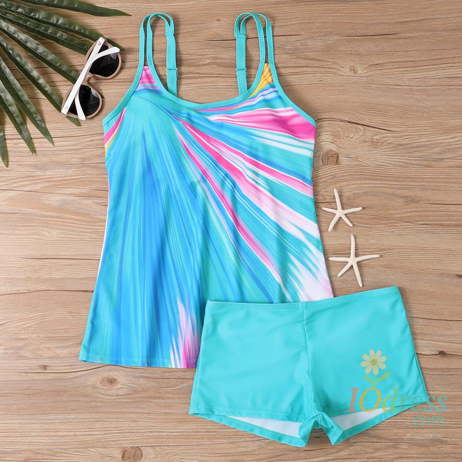 IO Dress Flower Printed Swimsuit Women Sexy Strap Cross Backless Plus Size Tankini Set Female Summer Beach 2 Pieces Swimwear Bathing Suit